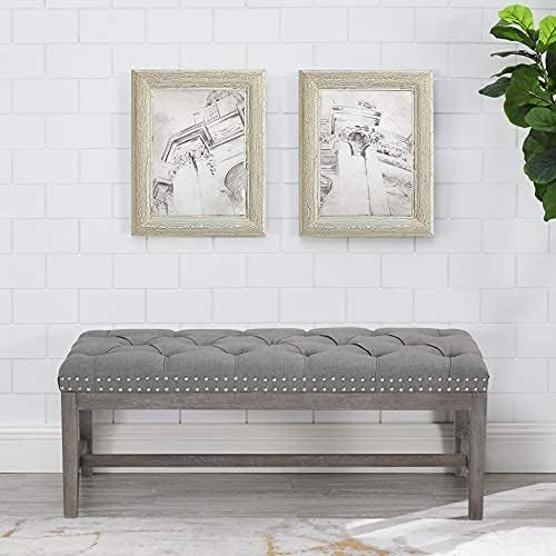 Gray Linen Tufted Bench, 46"