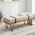 Industrial Linen Ottoman Bench, Beige