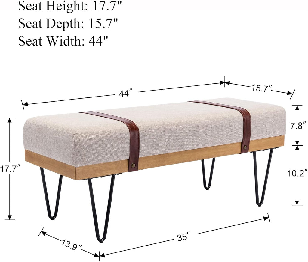 Industrial Linen Ottoman Bench, Beige