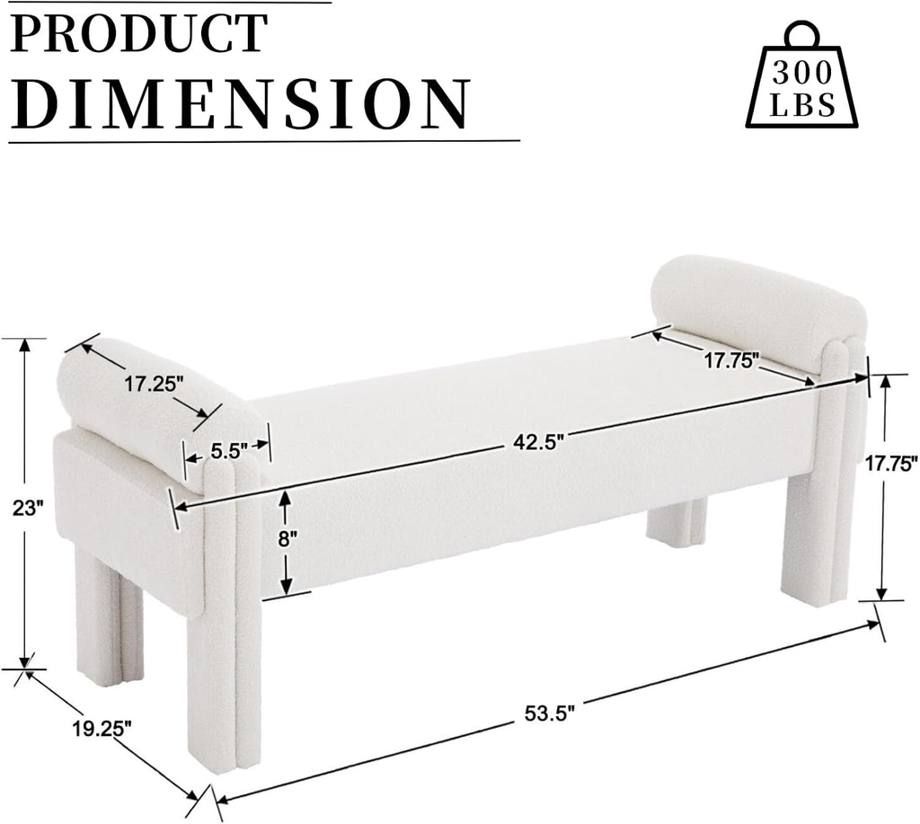 Beige Linen Bench, 53"