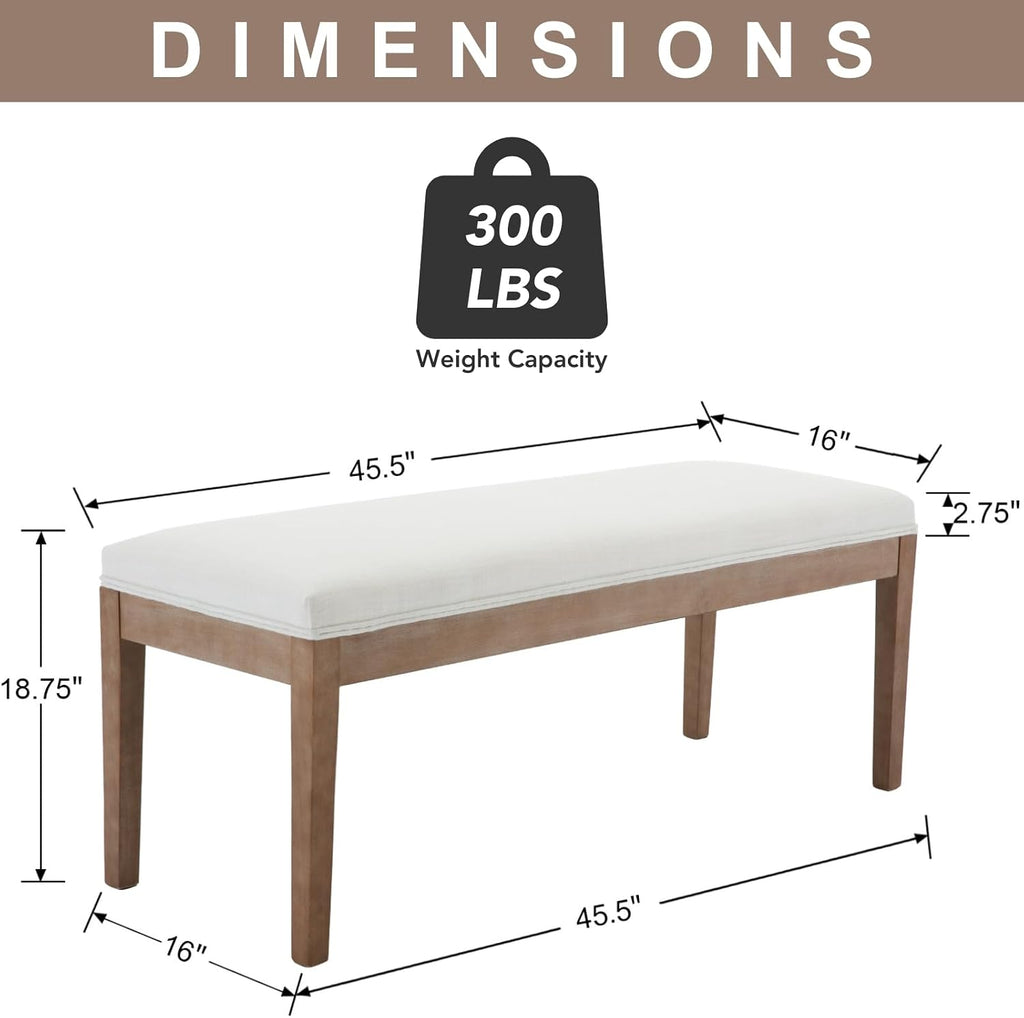 Beige Linen Entryway Bench, 45.5"
