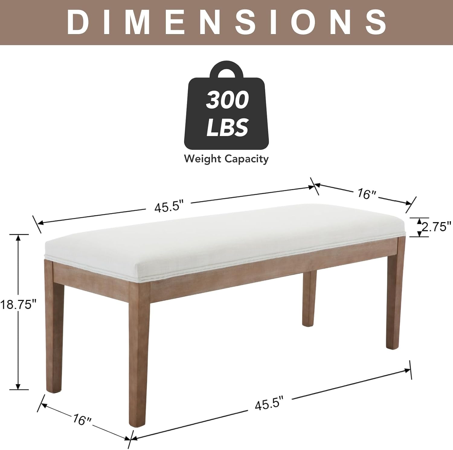 Beige Linen Entryway Bench, 45.5"