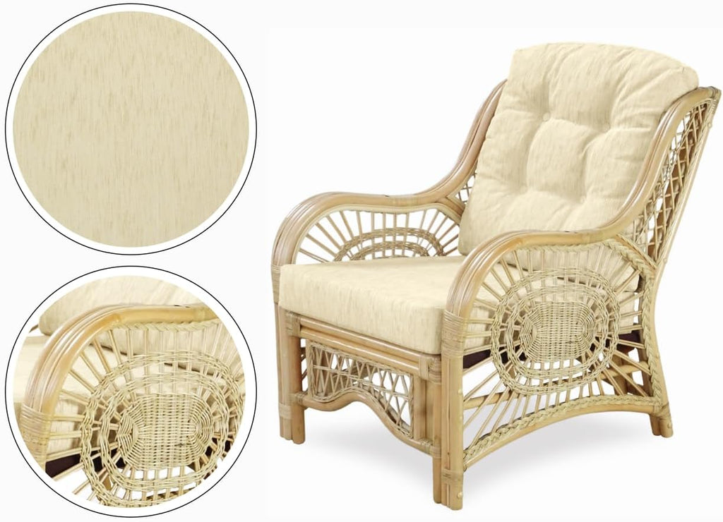 Rattan Accent Chair, Cream Cushion