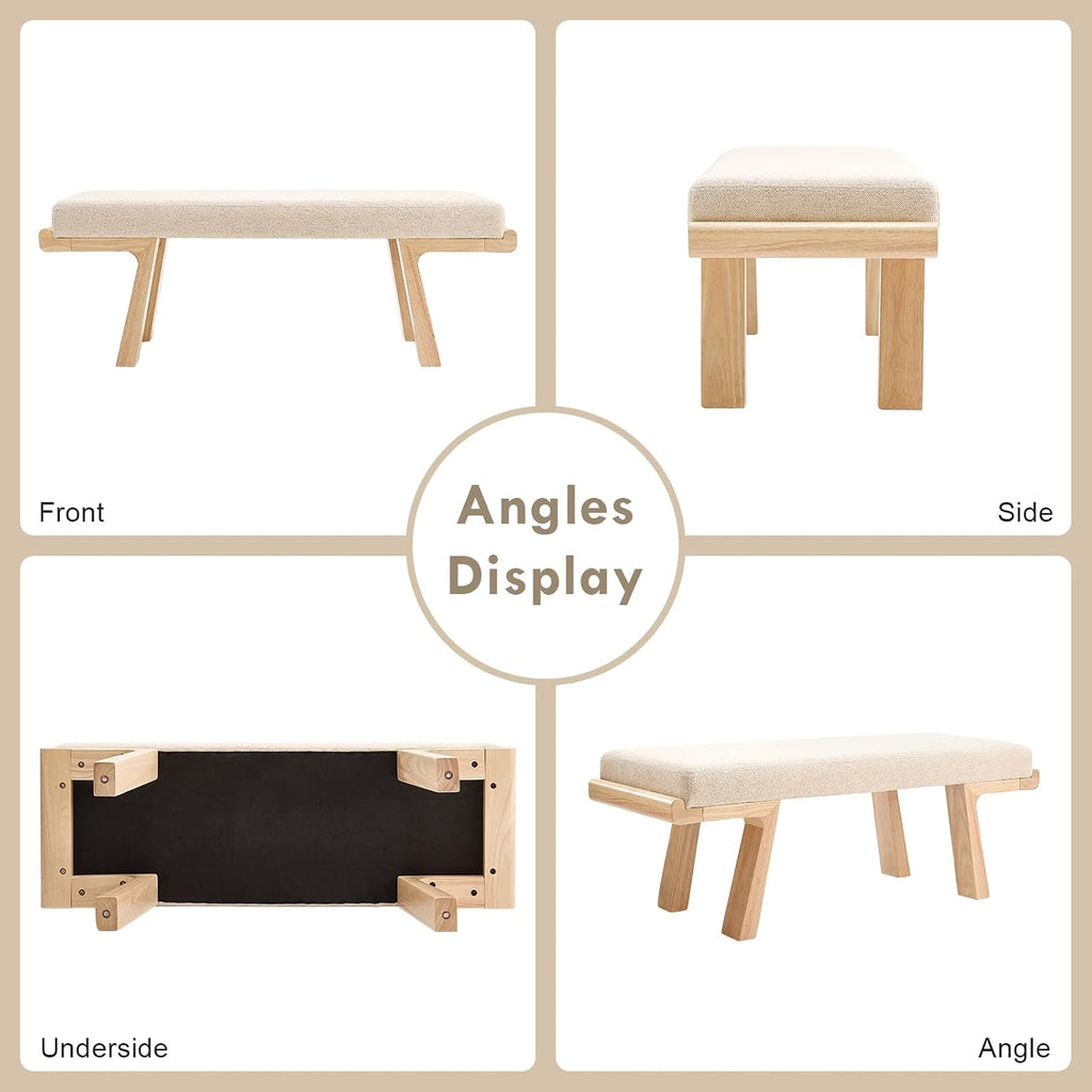 47" Beige Linen Upholstered Bench