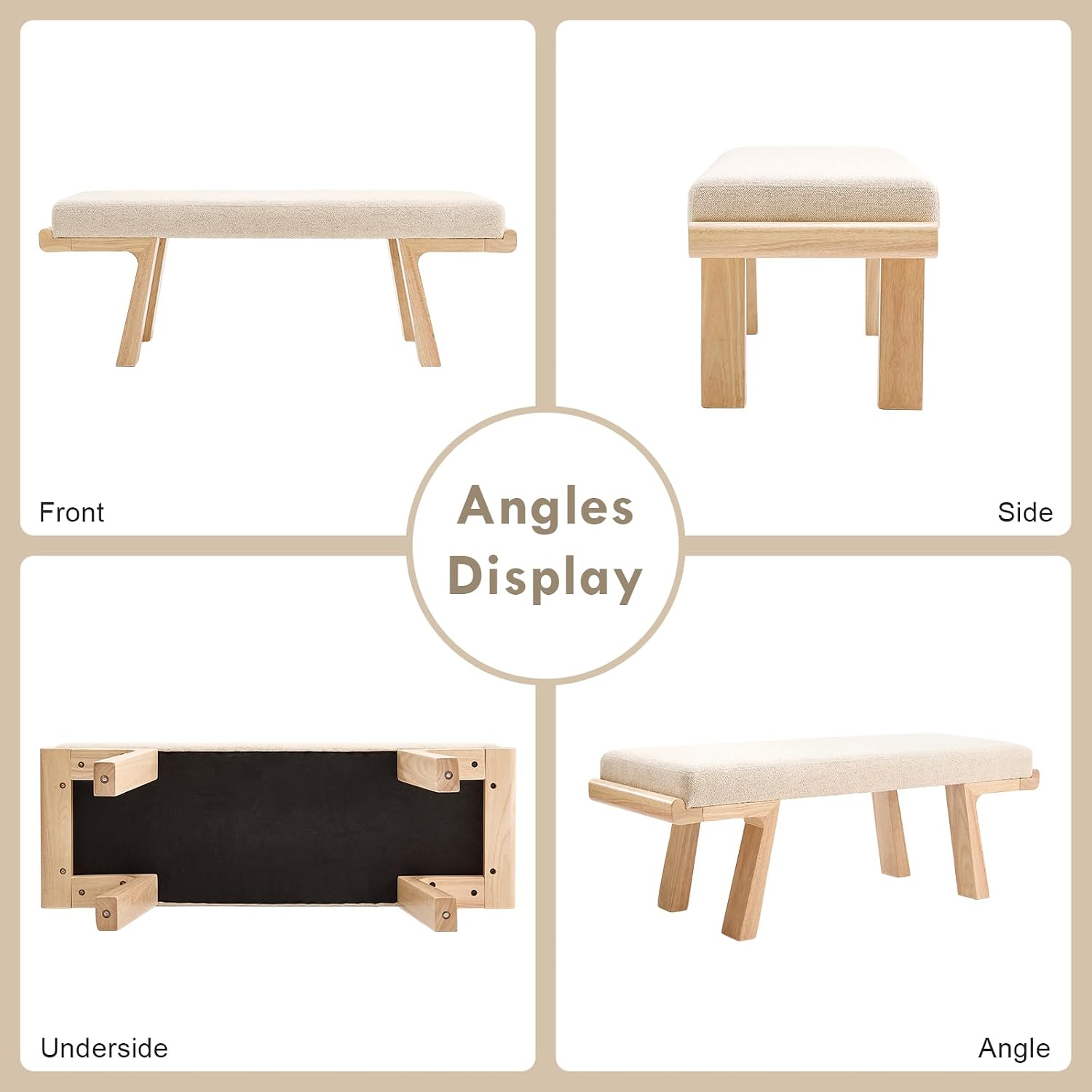 47" Beige Linen Upholstered Bench