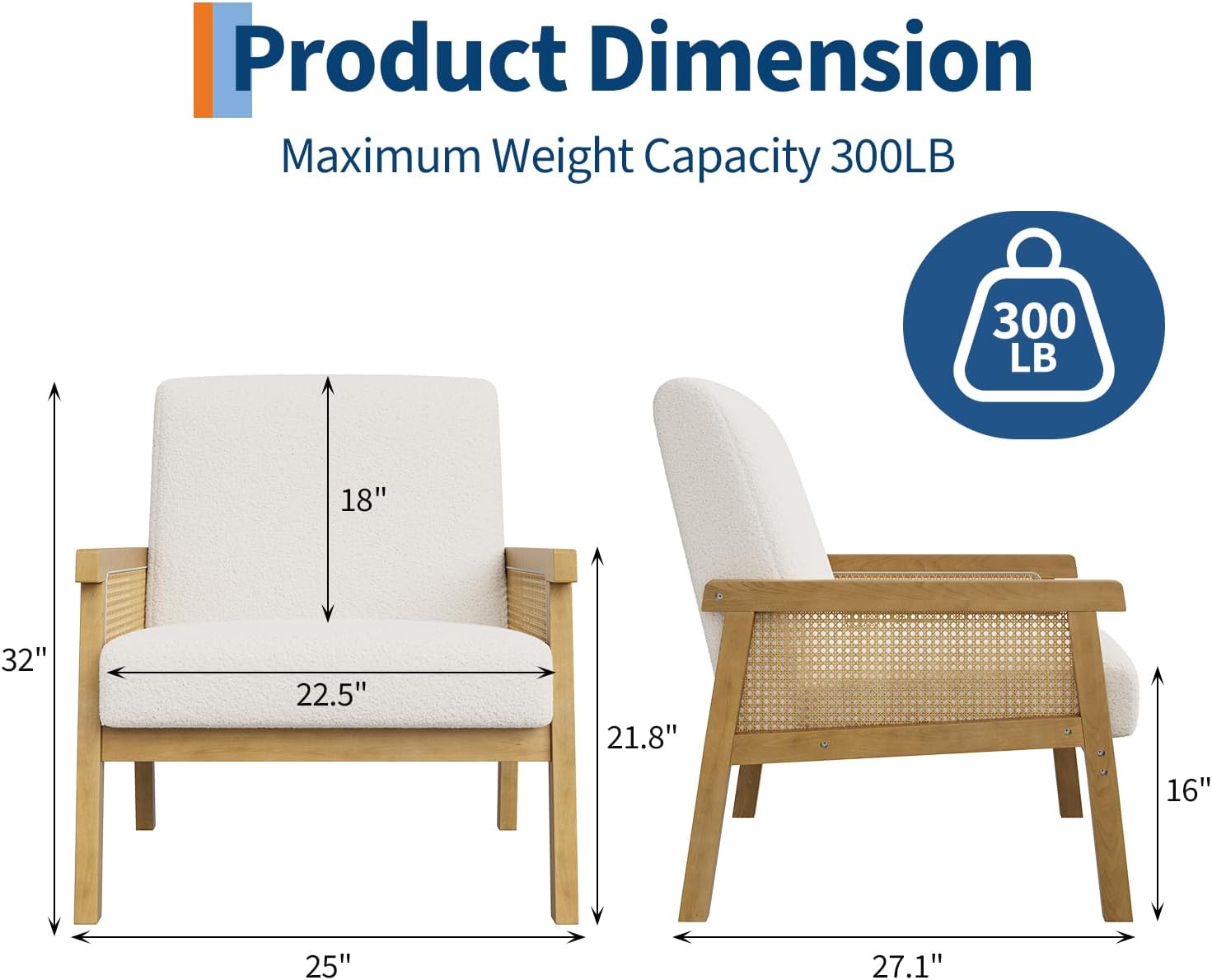 White Boucle Rattan Accent Chair