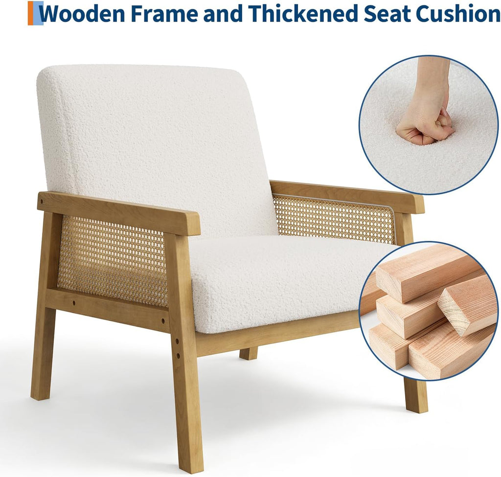 White Boucle Rattan Accent Chair