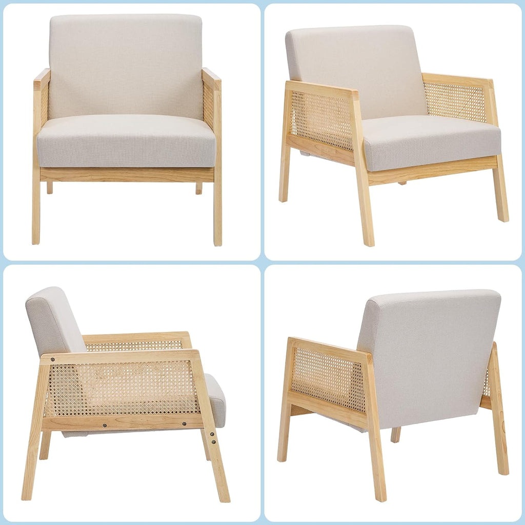 Rattan Accent Chairs Set of 2, Beige