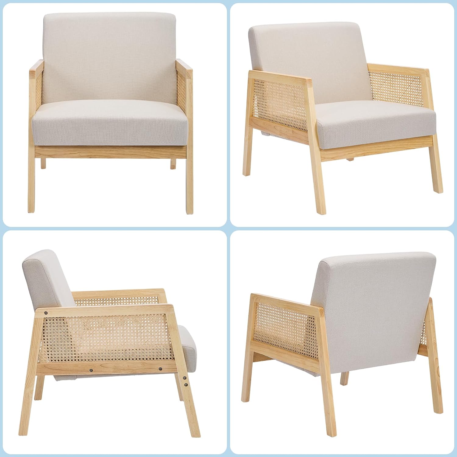 Rattan Accent Chairs Set of 2, Beige