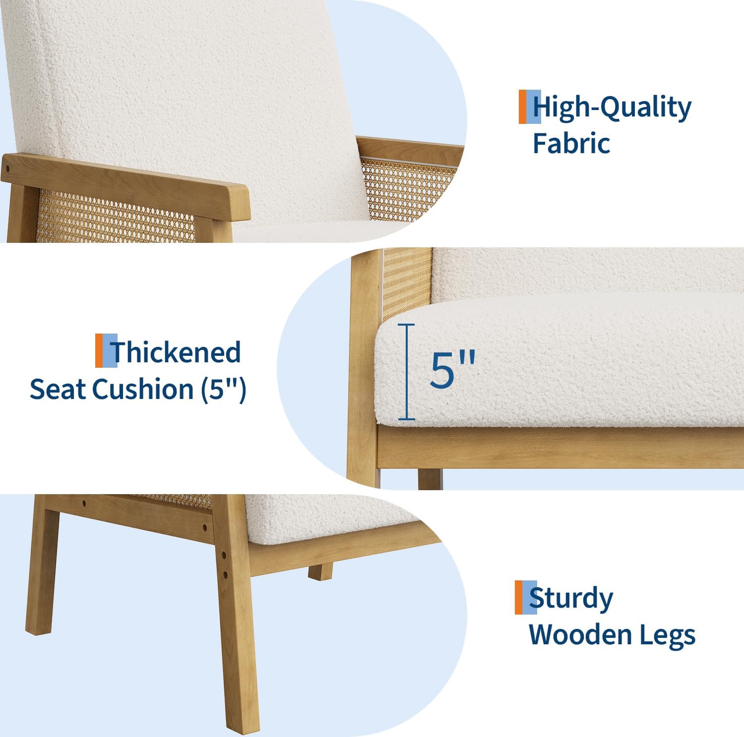White Boucle Rattan Accent Chair