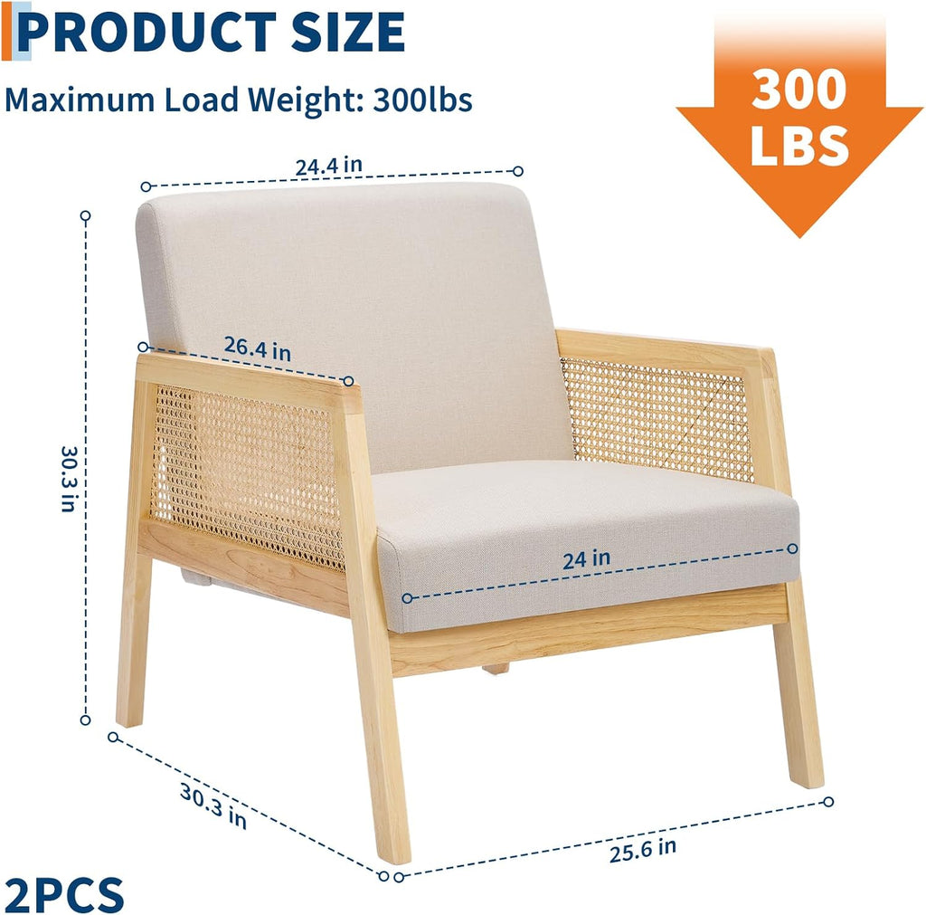 Rattan Accent Chairs Set of 2, Beige