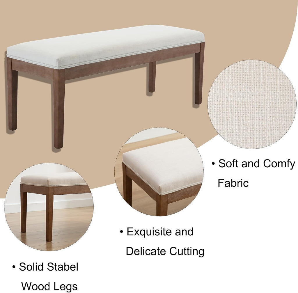 45.5" Beige Linen Dining Bench