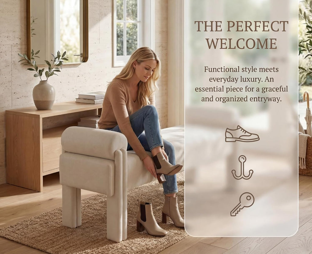 Beige Linen Bench, 53"