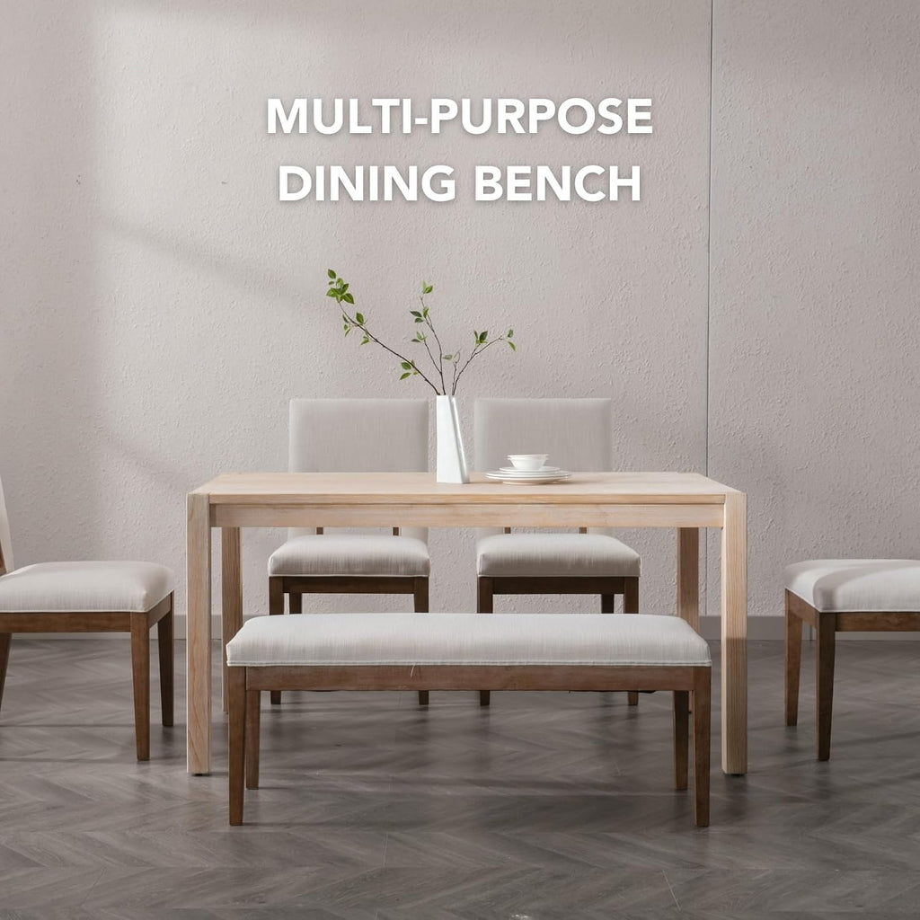 Beige Linen Entryway Bench, 45.5"