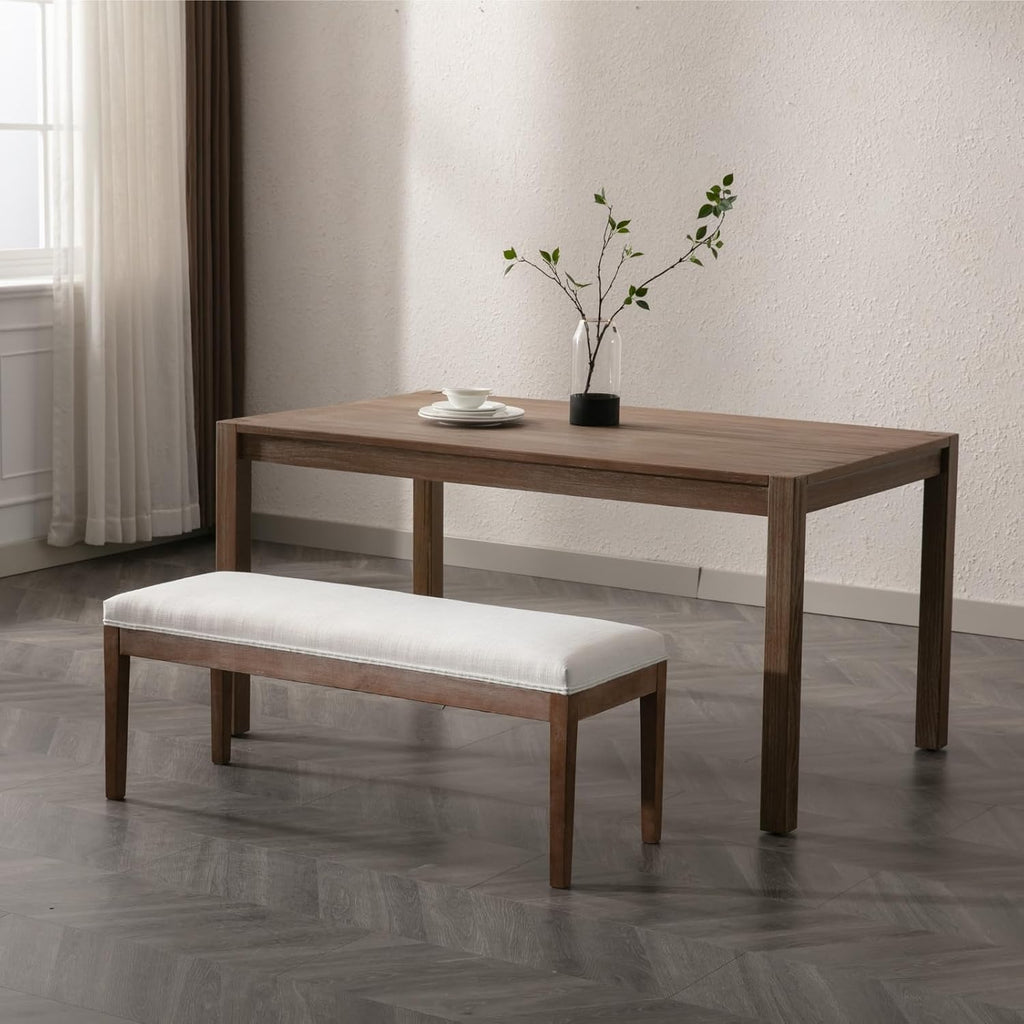 Beige Linen Entryway Bench, 45.5"