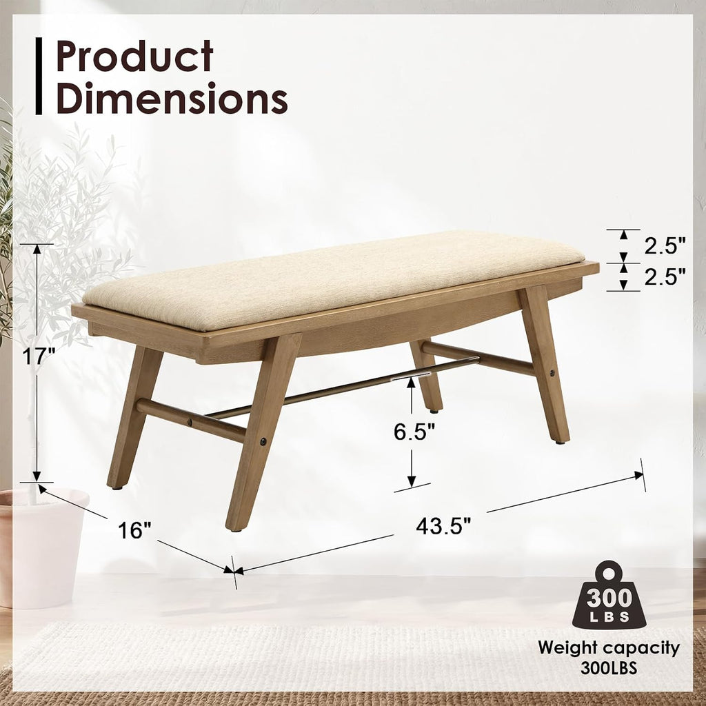 Beige Linen Shoe Bench, 43.5"