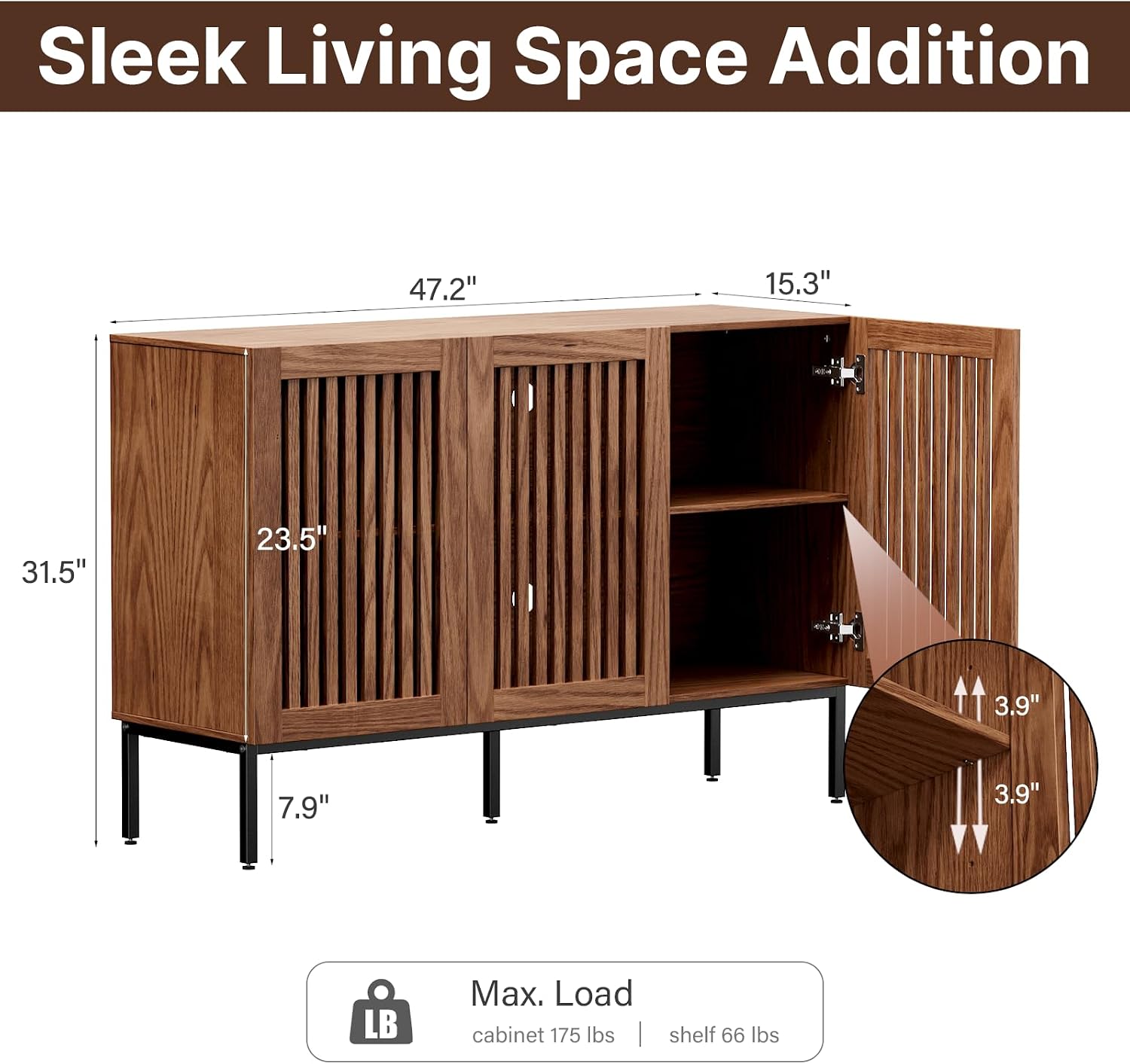 47" Brown Wood Sideboard