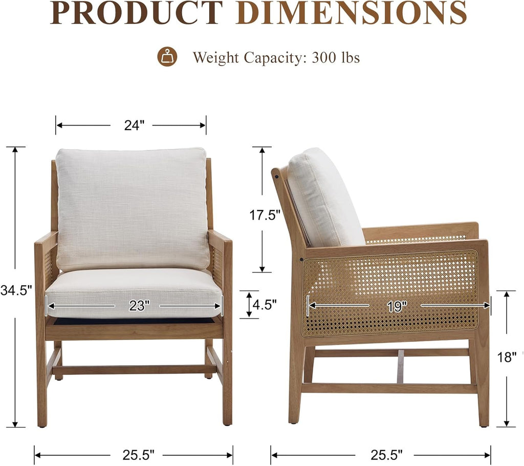 Rattan Accent Chair, Cream Linen