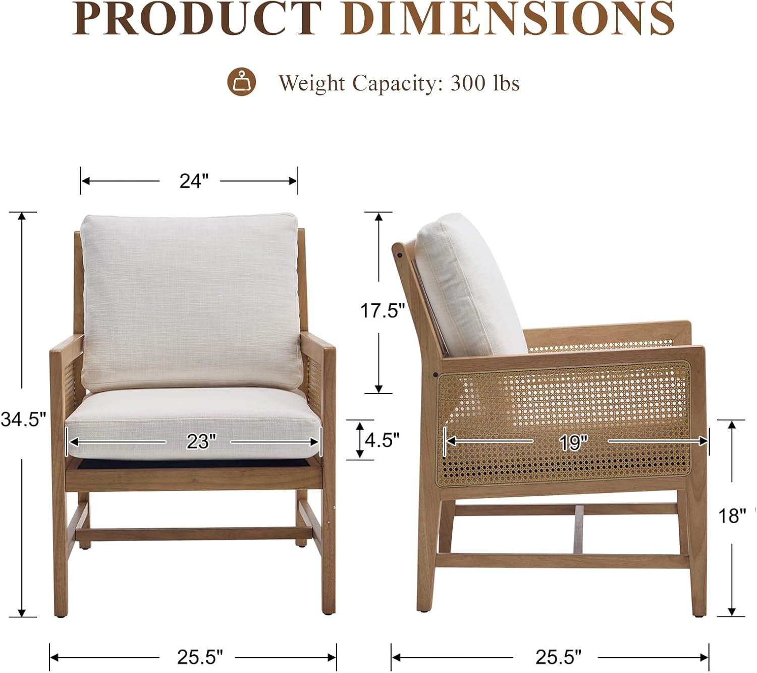 Rattan Accent Chair, Cream Linen