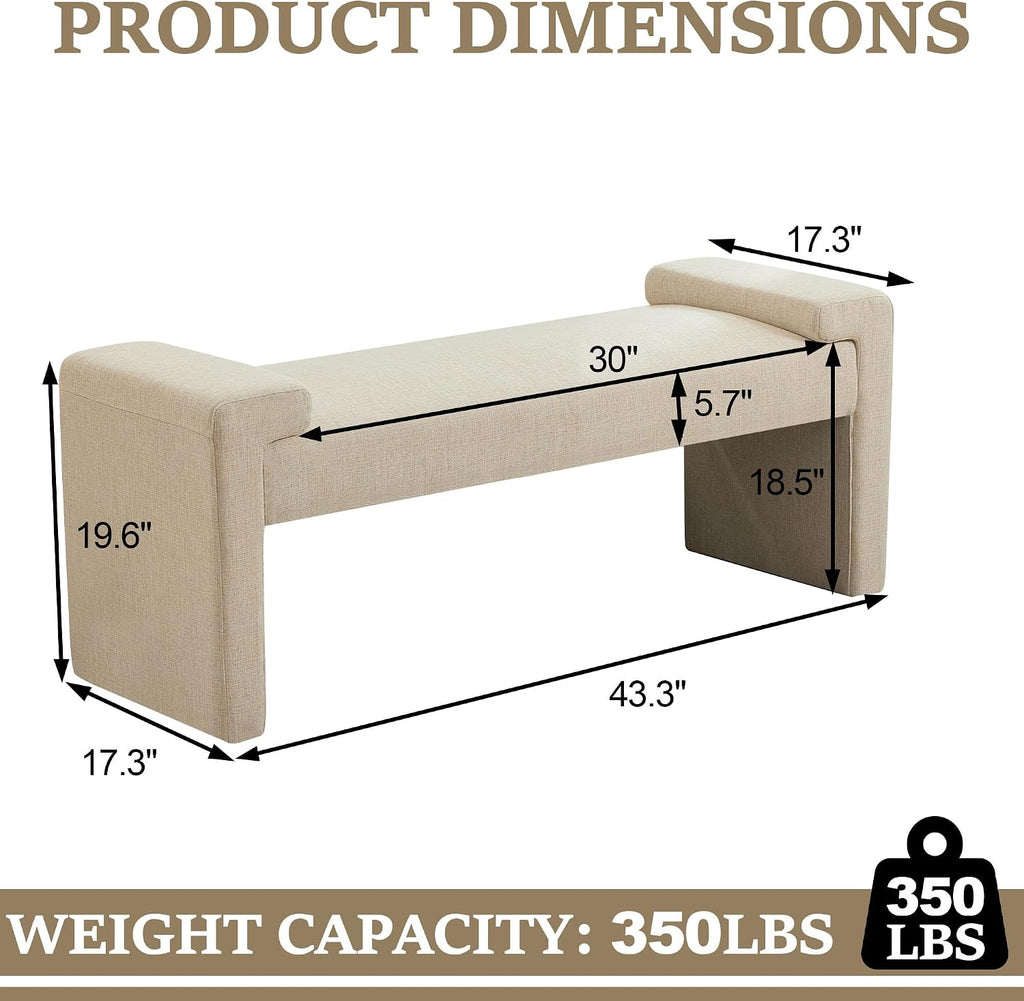 Tan Linen Bench, 43"