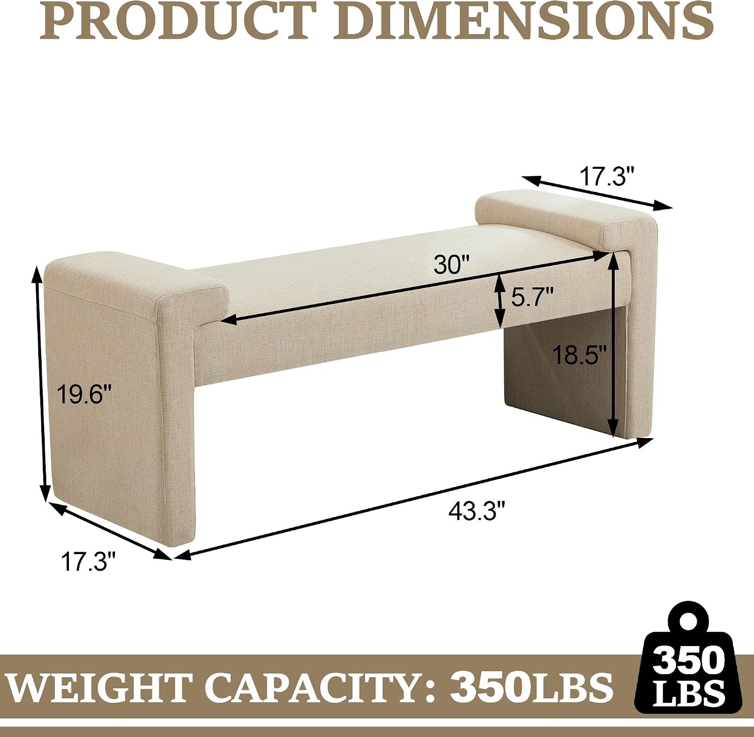 Tan Linen Bench, 43"