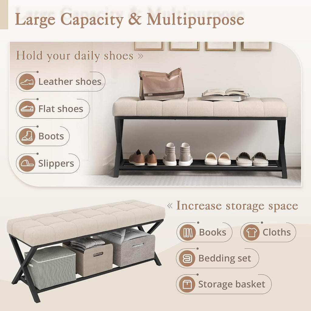 44.5" Linen Storage Bench with Shelf