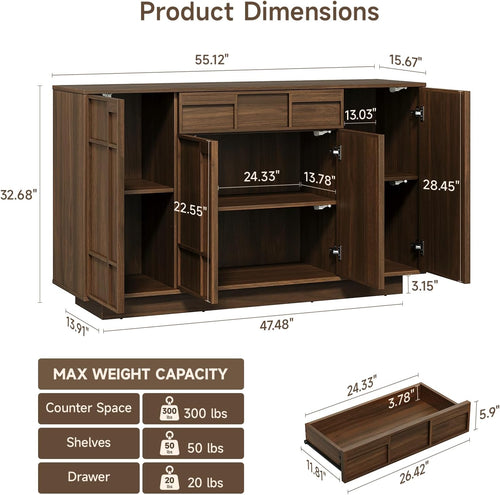 55" Sideboard with Drawer & Lights