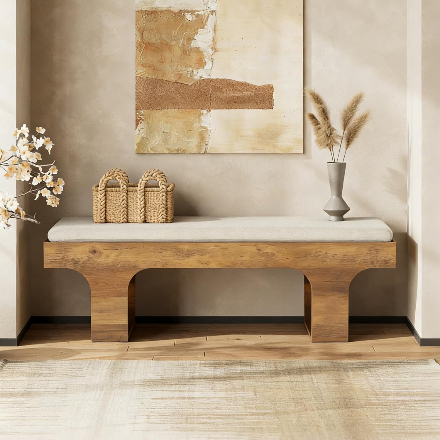 55.2" Linen Dining Bench