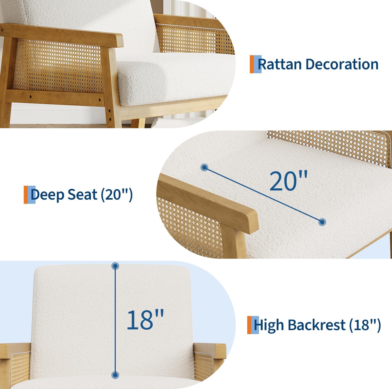 White Boucle Rattan Accent Chair