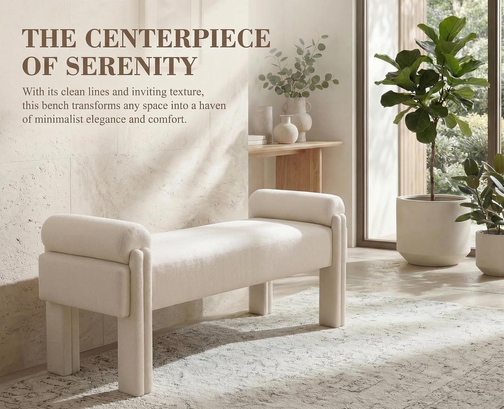 Beige Linen Bench, 53"
