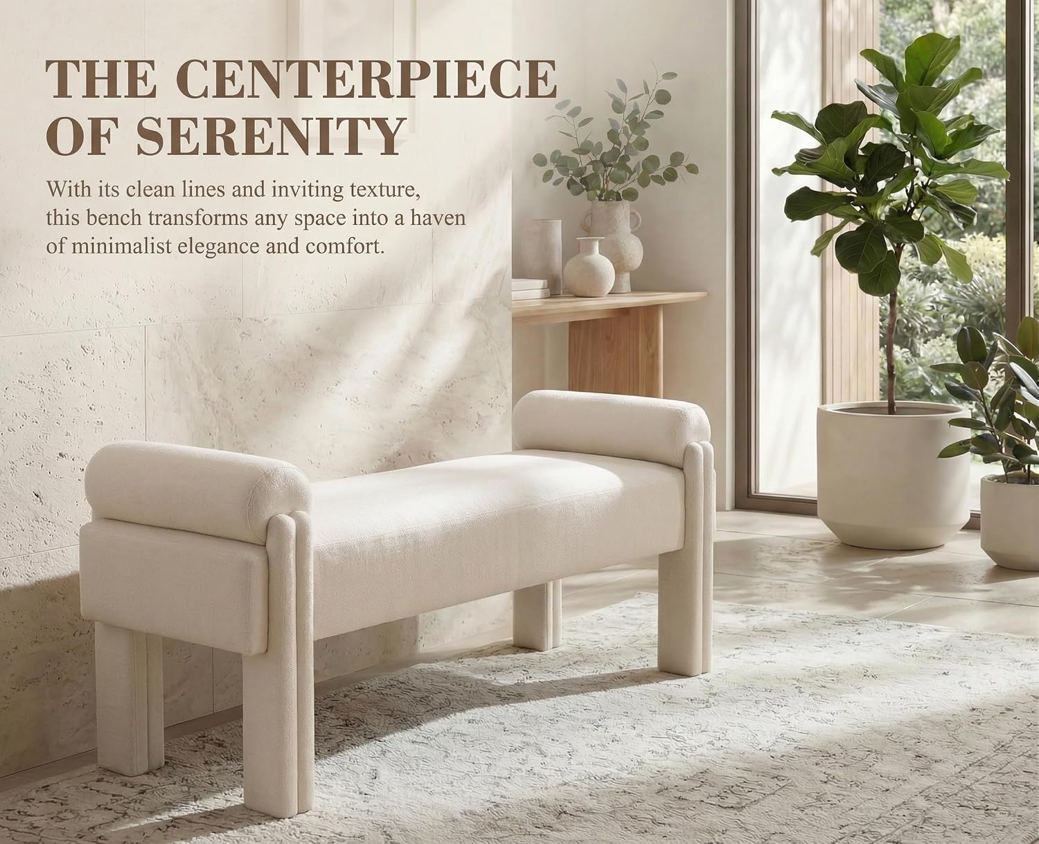 Beige Linen Bench, 53"