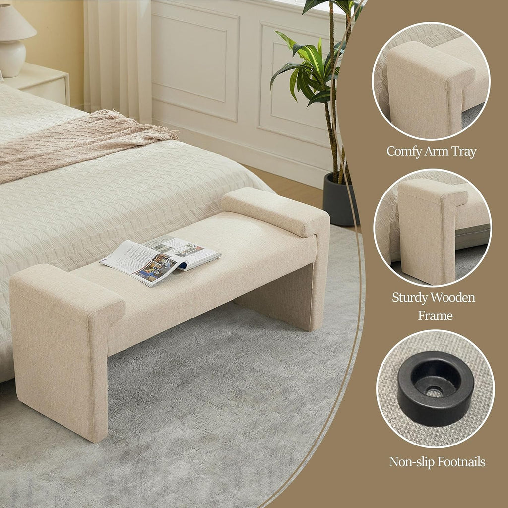 Tan Linen Bench, 43"