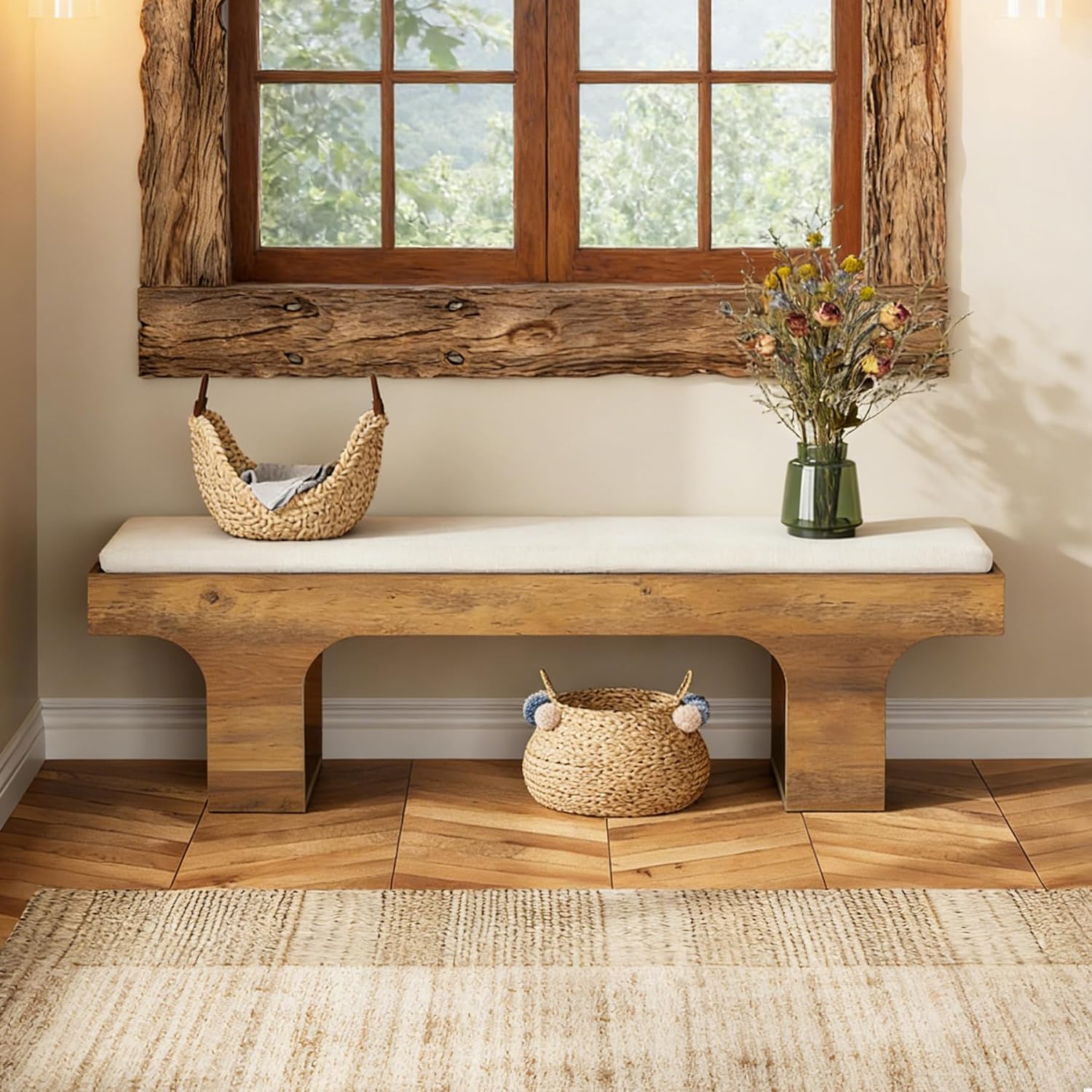 55.2" Linen Dining Bench