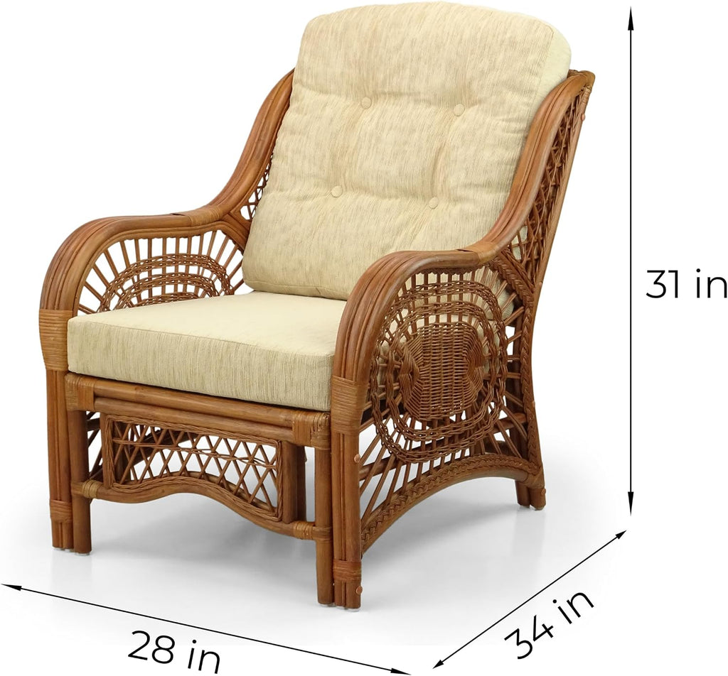 Rattan Accent Chair, Cream Cushion