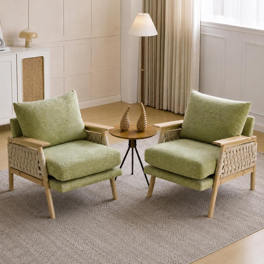 Boho Rattan Accent Chairs Set of 2, Sage Green