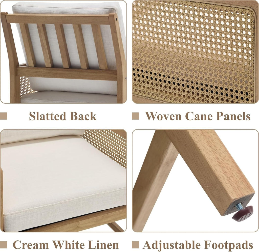 Rattan Accent Chair, Cream Linen