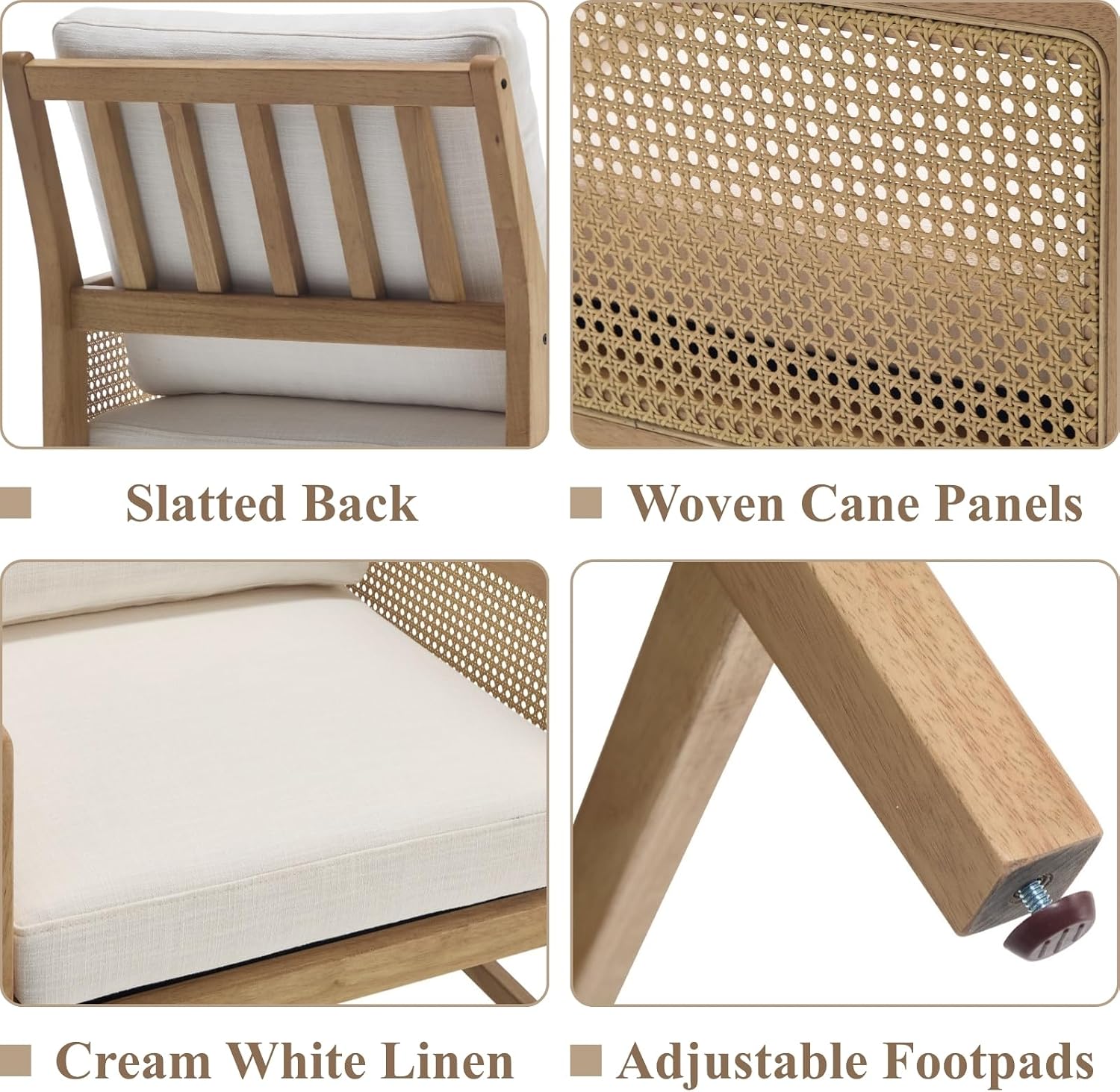 Rattan Accent Chair, Cream Linen