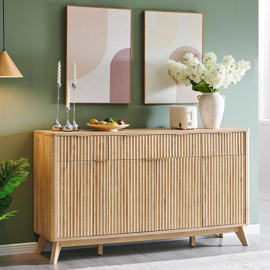 60" Fluted Sideboard, Natural Oak
