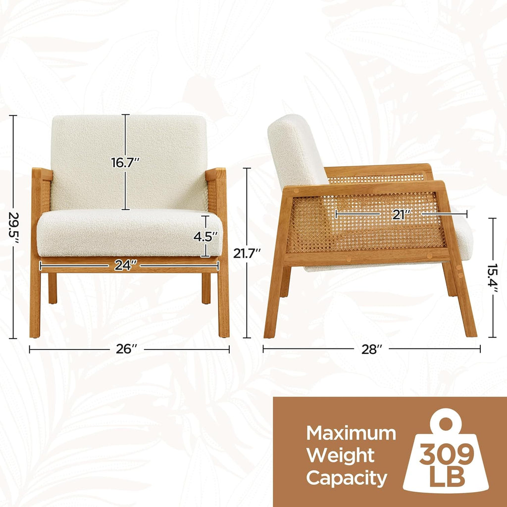 Boho Rattan Accent Chair, Ivory