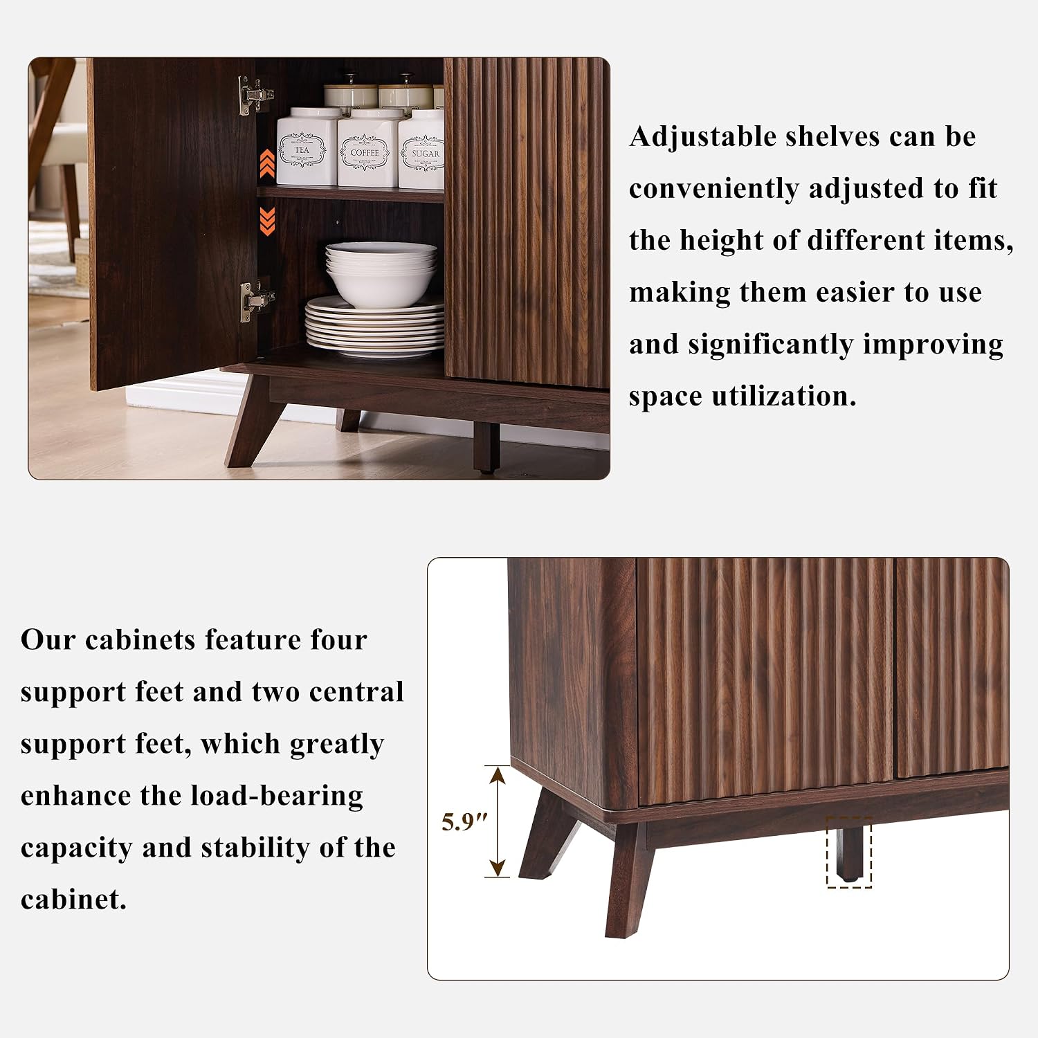 60" Fluted Sideboard, Dark Walnut