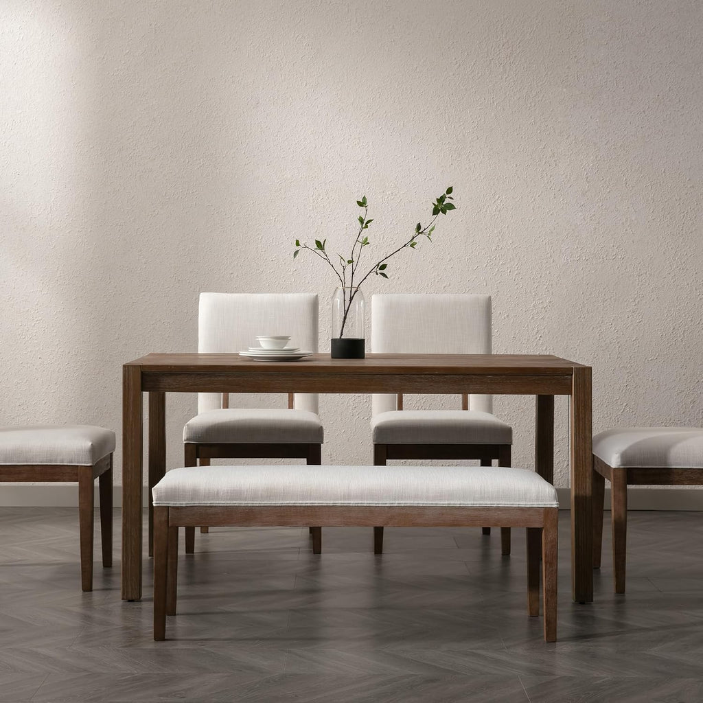 45.5" Beige Linen Dining Bench