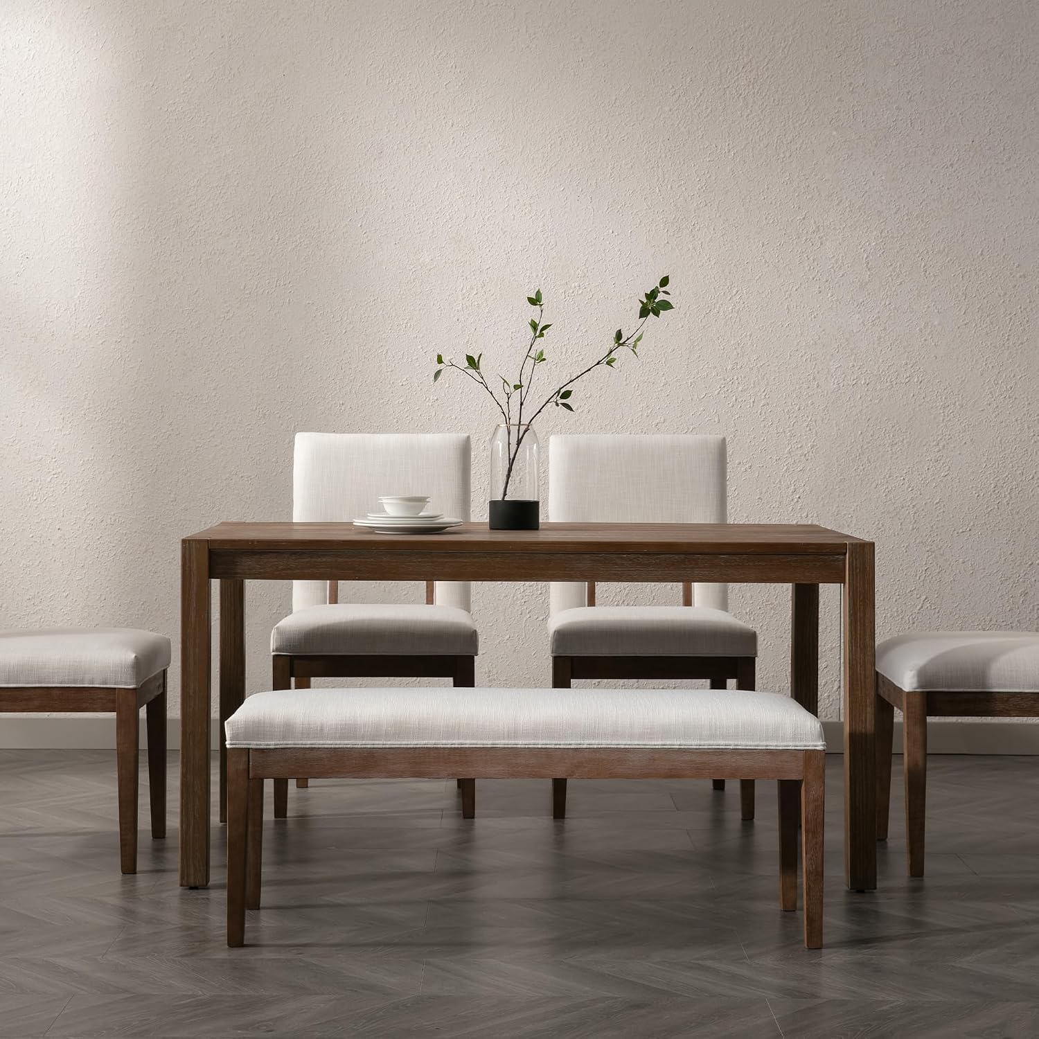 45.5" Beige Linen Dining Bench