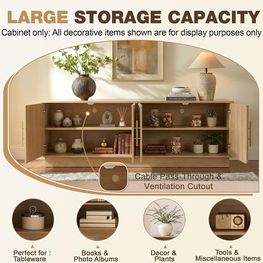 67" Arched Rattan Sideboard, Natural Oak