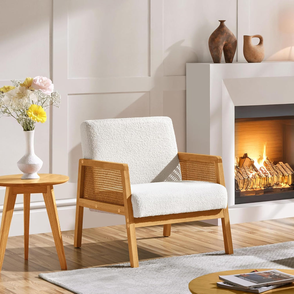Boho Rattan Accent Chair, Ivory