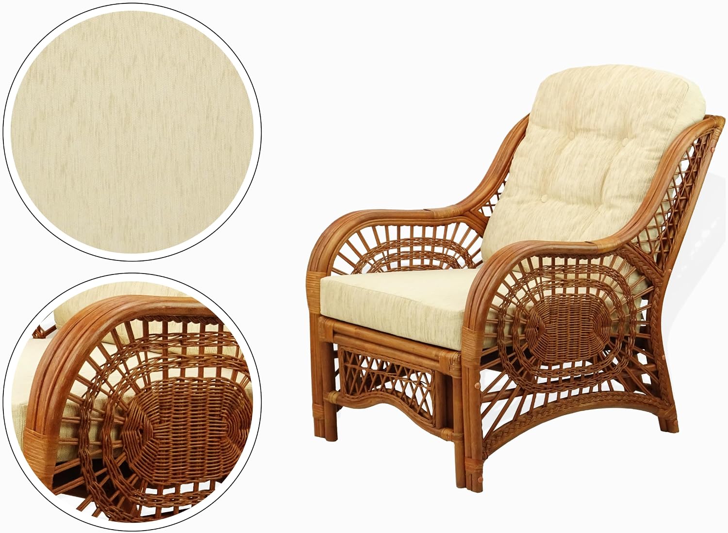 Rattan Accent Chair, Cream Cushion