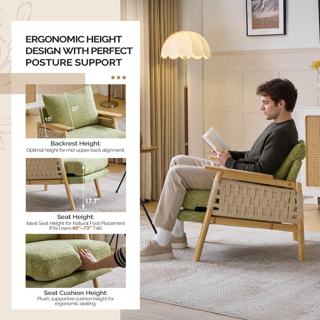 Boho Rattan Accent Chairs Set of 2, Sage Green