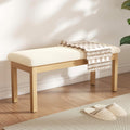 Mid Century Linen Dining Bench, Beige