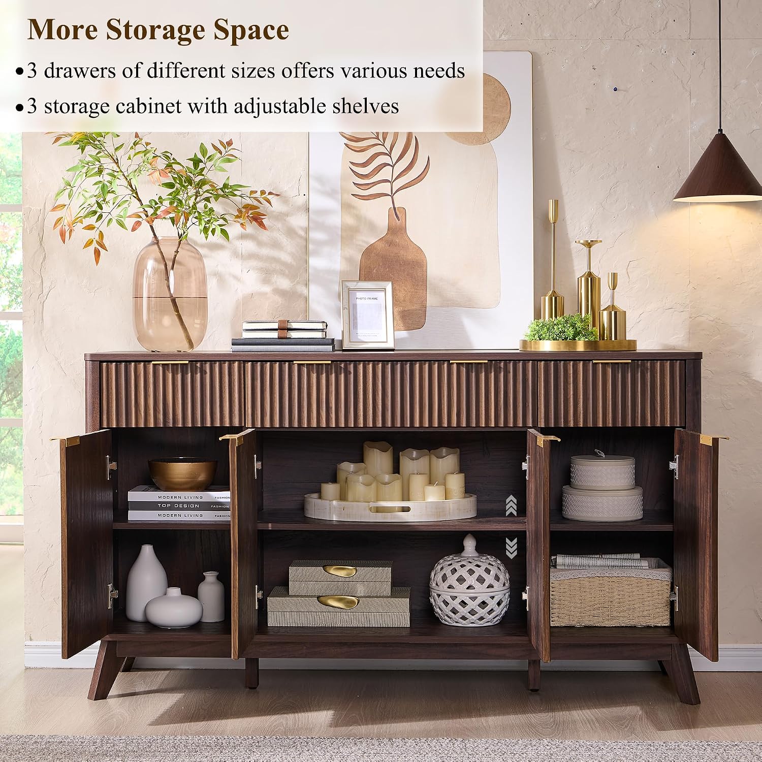 60" Fluted Sideboard, Dark Walnut
