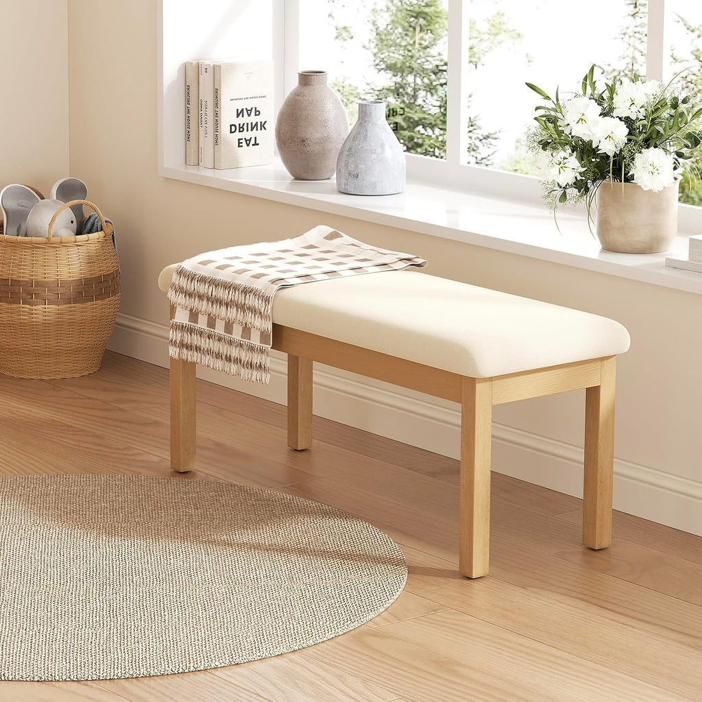 Mid Century Linen Dining Bench, Beige