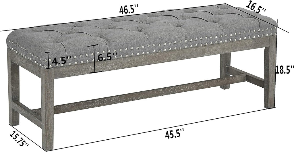 Gray Linen Tufted Bench, 46"